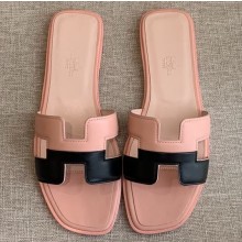 Hermes Oran Flat Slipper Sandals Pink/Black 2020