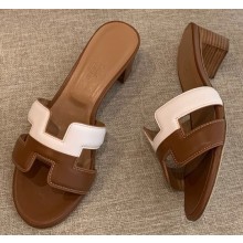 Hermes Heel 5cm Oasis Slipper Sandals White/Brown 2020