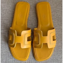 Hermes Oran Flat Slipper Sandals Yellow/Stitching 2020