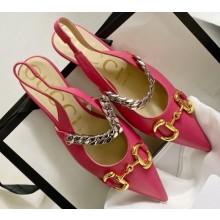 Gucci Chain Leather Pumps with Horsebit 616596 Fuchsia