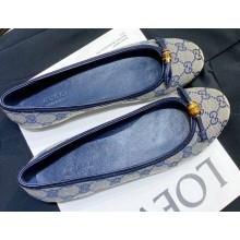 Gucci Bamboo and Bow GG Canvas/Leather Ballet Flats Blue