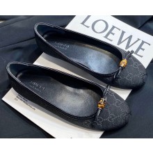 Gucci Bamboo and Bow GG Canvas/Leather Ballet Flats Black