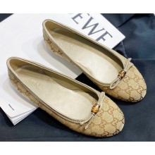Gucci Bamboo and Bow GG Canvas/Leather Ballet Flats Beige