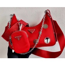Prada Re-Edition 2005 Nylon Shoulder Hobo Bag 1BH204 Mirror Patches Red 2020
