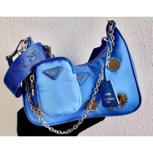 Prada Re-Edition 2005 Nylon Shoulder Hobo Bag 1BH204 Mirror Patches Blue 2020