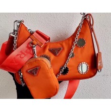Prada Re-Edition 2005 Nylon Shoulder Hobo Bag 1BH204 Mirror Patches Orange 2020