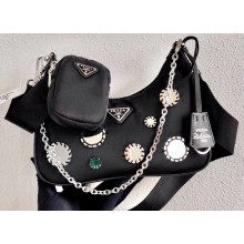 Prada Re-Edition 2005 Nylon Shoulder Hobo Bag 1BH204 Mirror Patches Black 2020