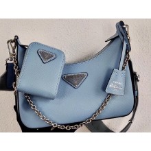 Prada Re-Edition 2005 Saffiano Leather Shoulder Hobo Bag 1BH204 Dusty Blue 2020