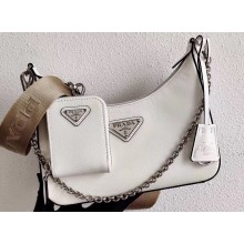 Prada Re-Edition 2005 Saffiano Leather Shoulder Hobo Bag 1BH204 White 2020