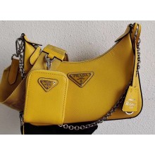Prada Re-Edition 2005 Saffiano Leather Shoulder Hobo Bag 1BH204 Yellow 2020