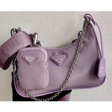 Prada Re-Edition 2005 Nylon Shoulder Hobo Bag 1BH204 Lavender 2020