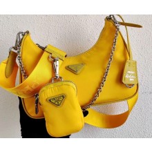 Prada Re-Edition 2005 Nylon Shoulder Hobo Bag 1BH204 mustard yellow 2020
