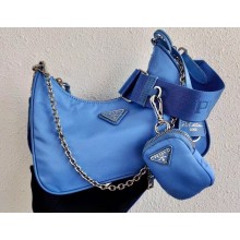 Prada Re-Edition 2005 Nylon Shoulder Hobo Bag 1BH204 Blue 2020