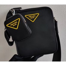 Prada Nylon Bandoleer Cross-Body Bag 2VH112 Black/Yellow Logo 2020