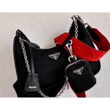 Prada Re-Edition 2005 Nylon Shoulder Hobo Bag 1BH204 Black/Red 2020