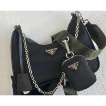 Prada Re-Edition 2005 Nylon Shoulder Hobo Bag 1BH204 Black/Army Green 2020