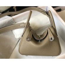 Hermes Mini Lindy 19cm Bag Pale Gray/Silver