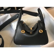 Hermes Mini Lindy 19cm Bag Black/Gold