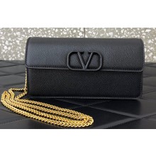 Valentino VSLING Grainy Calfskin Wallet with Chain Strap Bag Black 2020
