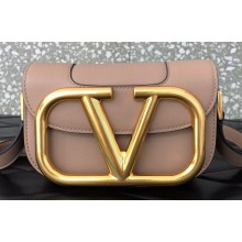 Valentino Supervee Calfskin Crossbody Small Bag Nude/Gold 2020