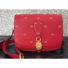 Valentino Small VLocker Saddle Crossbody Bag Red with Mini Metal Logos 2020