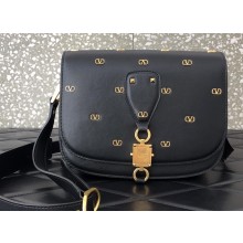 Valentino Small VLocker Saddle Crossbody Bag Black with Mini Metal Logos 2020