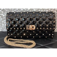 Valentino Rockstud Spike Crossbody Chain Bag 0137 Patent Black