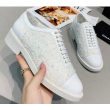 Chanel Tweed and Patent Calfskin Lace-Ups G36208 White 2020