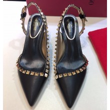 Valentino Heel 6.5cm Rockstud Slingback Pumps Sandals Black