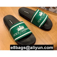 Dolce & Gabbana Printed Calfskin and Rubber Sliders Green 2020