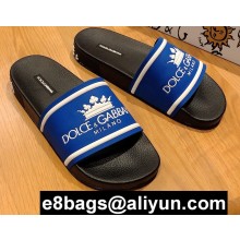 Dolce & Gabbana Printed Calfskin and Rubber Sliders Blue 2020