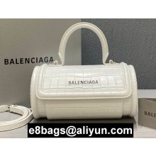 Balenciaga Round Top Handle Bag in Crocodile Embossed Calfskin White 2020