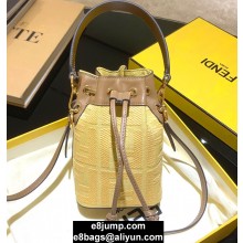 Fendi Embroidered FF Mon Tresor Mini Bucket Bag Beige Raffia Canvas 2020