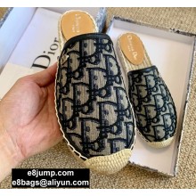 Dior CD Logo Oblique Canvas Espadrilles Mules Dark Blue 2020