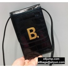 Balenciaga B. Phone Holder Bag in Crocodile Embossed Calfskin Black