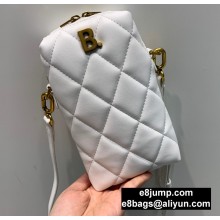 Balenciaga B. Quilted Leather Phone Holder Bag White