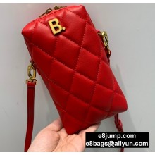 Balenciaga B. Quilted Leather Phone Holder Bag Red