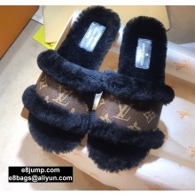 Louis Vuitton Mink Fur Lock It Flat Mules Black/Brown 2020