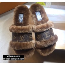 Louis Vuitton Mink Fur Lock It Flat Mules Coffee 2020