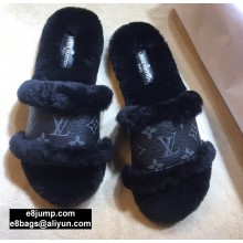 Louis Vuitton Mink Fur Lock It Flat Mules Black 2020