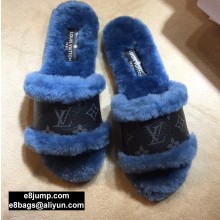 Louis Vuitton Mink Fur Lock It Flat Mules Blue 2020