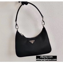 Prada Nylon and Crocodile Hobo Shoulder Bag 1BC204 Black 2020