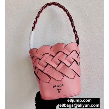 Prada Leather Tress Bucket Bag with Woven Motif 1BE049 Pink 2020