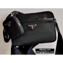 Prada Nylon and Saffiano Leather Messenger Bag with Strap 2VH048 Black 2020