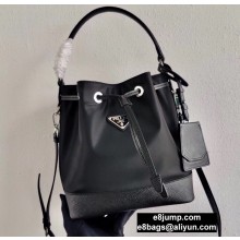 Prada Nylon and Saffiano Leather Bucket Bag 1BE055 Black 2020