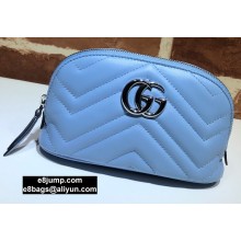 Gucci Leather GG Marmont Medium Cosmetic Case Bag 625544 Pastel Blue 2020