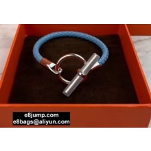 Hermes Glenan Braided Bracelet Sky Blue/Silver