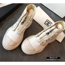 Chanel Zip Vintage Canvas High-top Sneakers White 2020