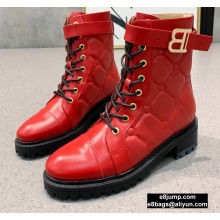 Balmain Leather Ranger Romy Ankle Boots Quilted Red 2020