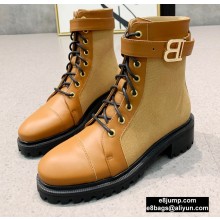 Balmain Leather Ranger Romy Ankle Boots Fabric Khaki 2020